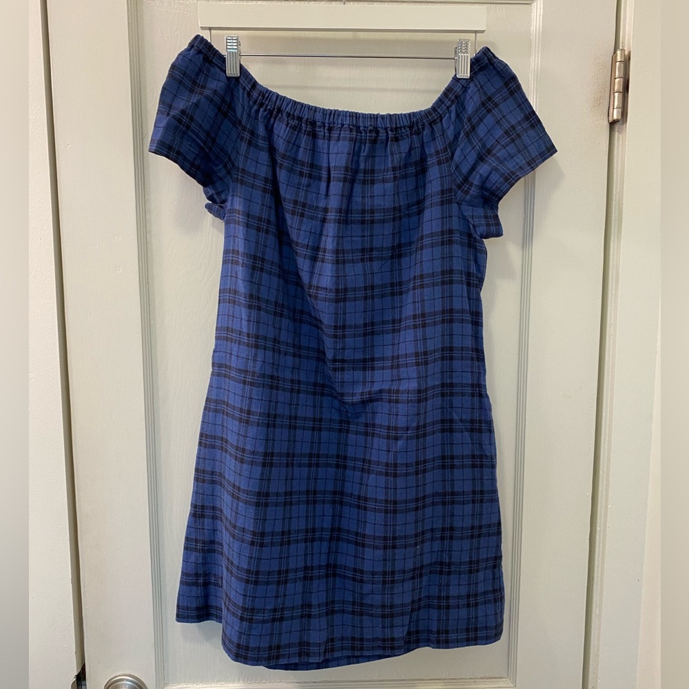 Madewell plaid off the shoulder dress